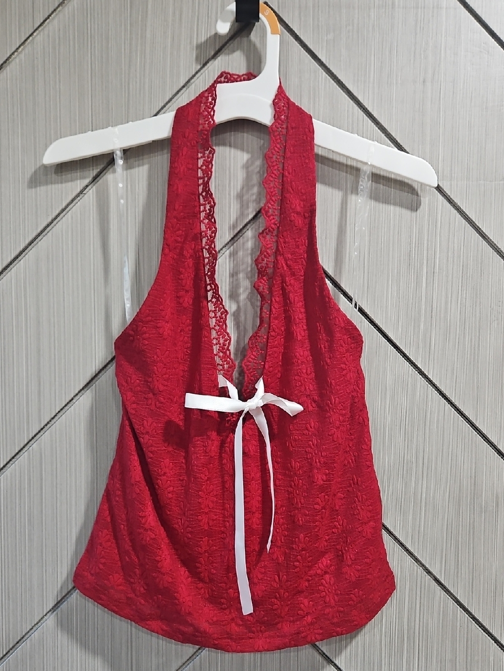 wild fable Red Lace Halter Camisole with White Tie
